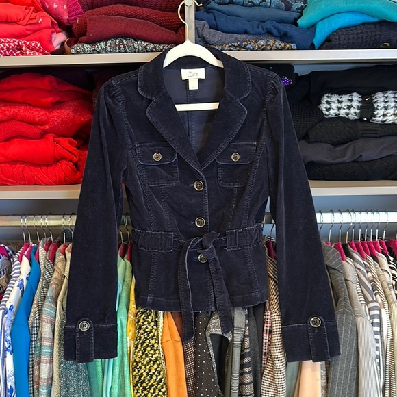 Loft navy corduroy long sleeve tie front 2 pocket blazer size 0 - Picture 1 of 3